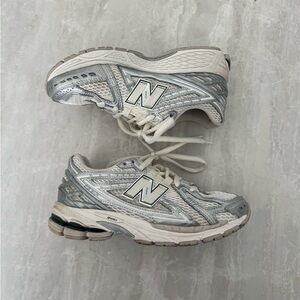 New Balance Metallic Silver and White Running Shoes